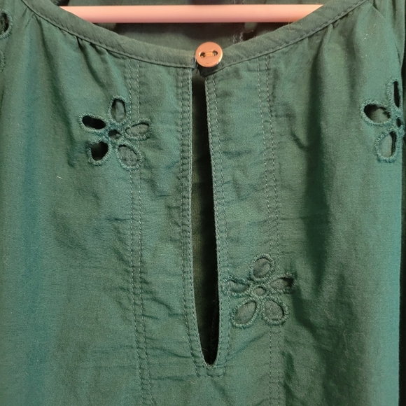LOFT Green Eyelet Cotton Dress Medium Short Sleeve Cottagecore Summer Style - Picture 4 of 6